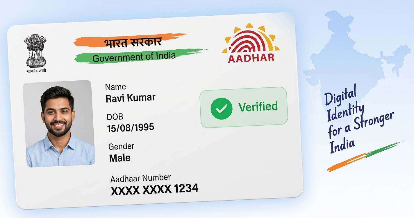 Aadhaar card verification illustration — Digital Identity for a Stronger India