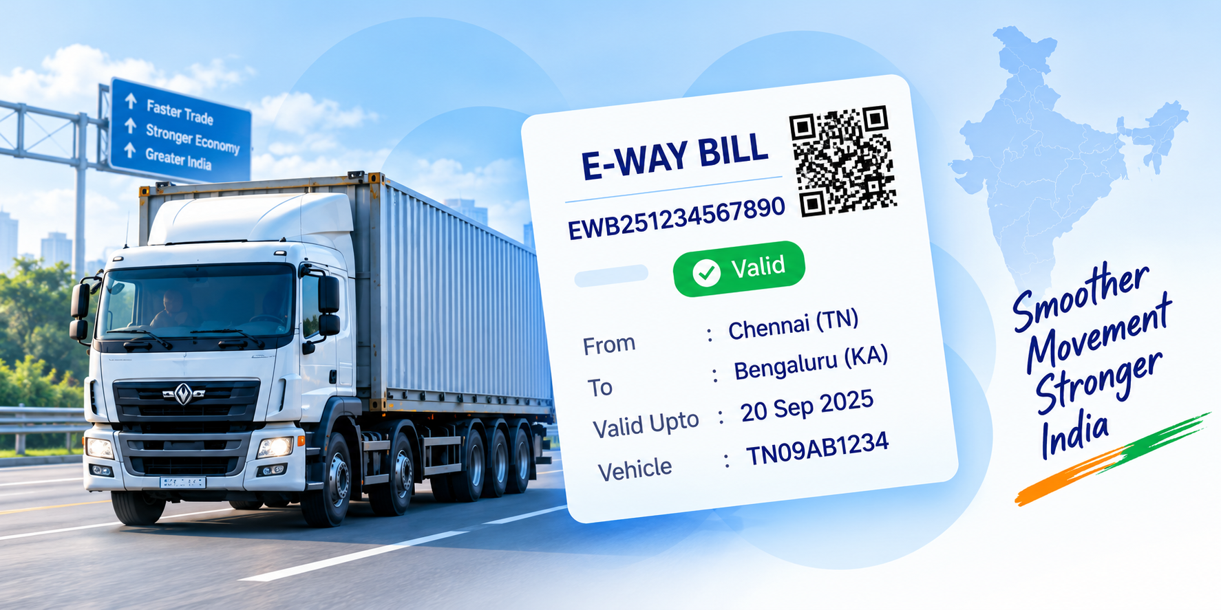 E-Way Bill verification illustration — Smoother Movement, Stronger India